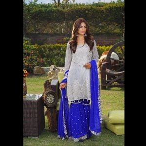 Royal blue and silver pakistani sharara dress